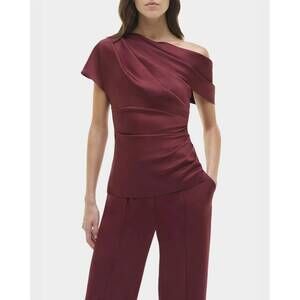 NEW SIMKHAI phoebe draped satin top in cranberry